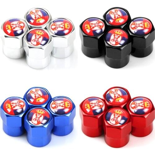 4pcs Car Styling Serbia Flag Car Wheel Tire Valve Stem Caps Cover Auto Parts For Mercedes BMW Honda Toyota Auto Accessories
