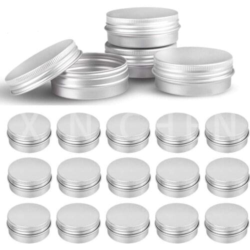 50Pcs Empty Silver Aluminum Tins Cans Screw Top Round Candle Spice Jars with Screw Lid Store Containers 5g 10g 15g 20g 30g 50g