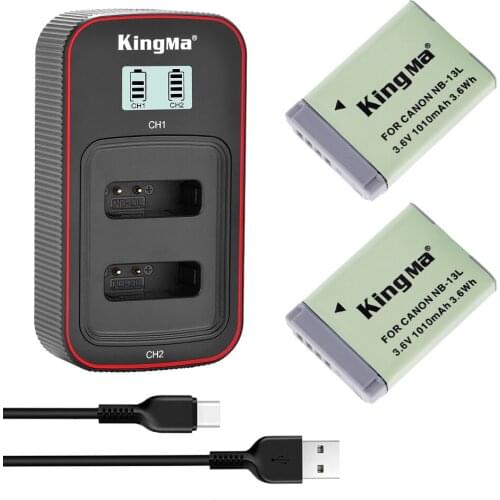 KingMa NB-13L Battery (2pack) + LCD Dual Charger Kit For Canon G7X G5X G9X SX720HS SX620 SX730 G7X Mark II Mark2 G1 X Mark III