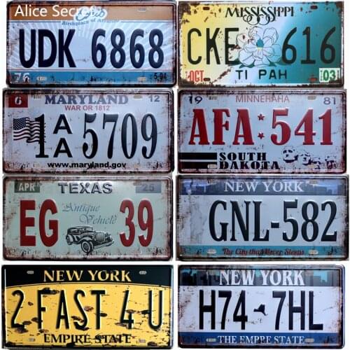 Bar Decor USA License Metal sign Car Number Tin Signs Pub Cafe Flag Garage Metal Plate Painting Plaques Signs wall art