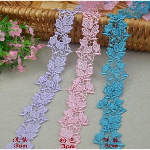 Free Shipping 10 Meters Flowers Lace Trim Sewing Supplies Dress Decoration Scrapbooking Purple Pink Blue Lace Fabric Applique