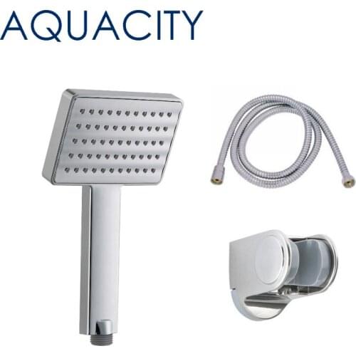 Free Shipping ABS Plastic Square Chrome Finish Hand Shower shower square High Pressure bathroom shower with Shower Hose
