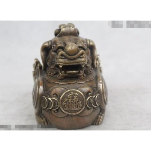 Free shipping S03152 5"Chinese Folk Pure Bronze excellent Lucky Money drawing animal Statue
