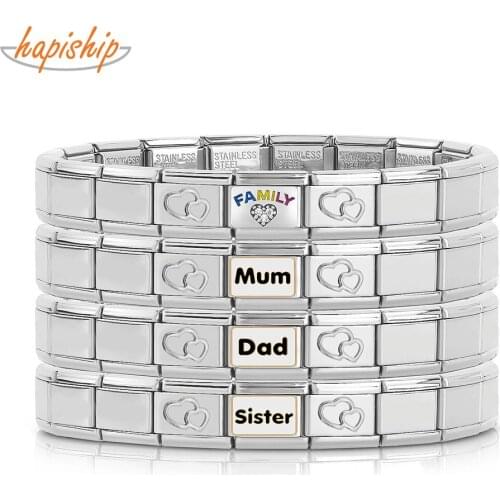 Hapiship 2021 New Girls Fashion Sweet Dad Sister Brother Mum CZ Charm Links Bracelet Birthday Gift Bangle For Women Men G152