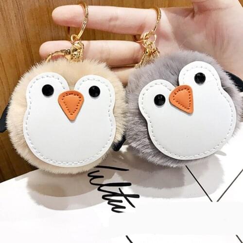 Cute Penguin Fur Ball Keychain Soft Pompom Animal Ball Car Keychain Ladies Car Bag Accessories Key Ring Mom Gift Llaveros