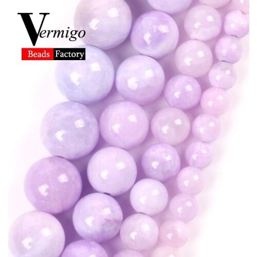 Wholesale Natural Stone Beads 6/8/10/12mm Light Purple Jades Round Spacer Beads for Jewelry Making diy Bracelets Necklace 15"