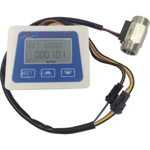 Digital Flow Meter+ Turbine Flow Sensor 1/2" Temperature Sensor Measure Flow Rate Total Litters
