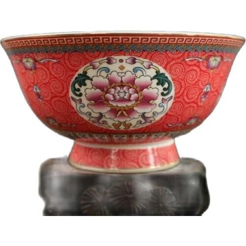 Chinese old porcelain Red painted gold-rimmed flower pattern bowl