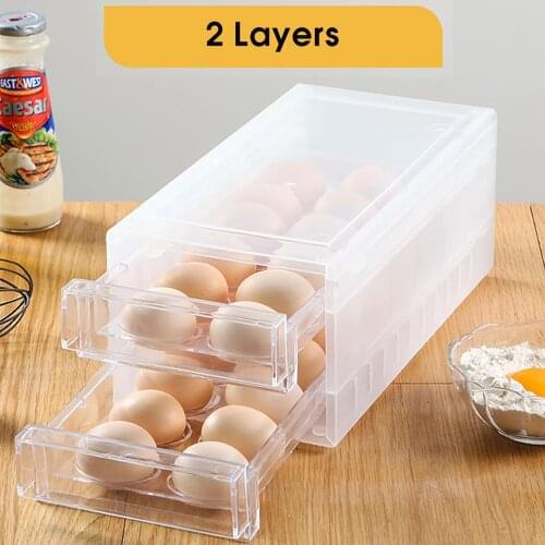 Egg storage box drawer type double layer 24 compartments anti-collision can be superimposed on the kitchen refrigerator crisper