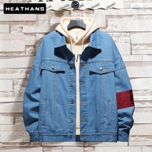Jean Jacket Men Autumn Embroidery Loose Hole Denim Jacket For Mens Japanese Korean Casual Fashion Long-sleeved Jacket Male Tops