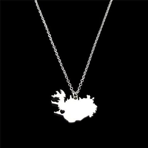 European And American Fashion Simple Jewelry Creative Map Of Lceland Stainless Steel Pendant Necklace