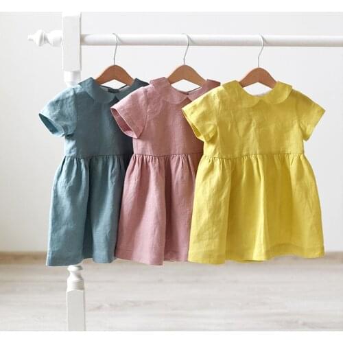 Cotton Linen Doll Collar Baby Princess Dress 2021 New Girls' Clothing Spring And Summer Short-Sleeve Dress TZ01