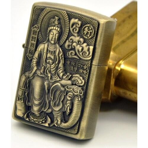 Zinc Alloy Kerosene Grinding Wheel Lighter Bronze Retro Creative Personality Old-fashioned Four Bodhisattva Lighters