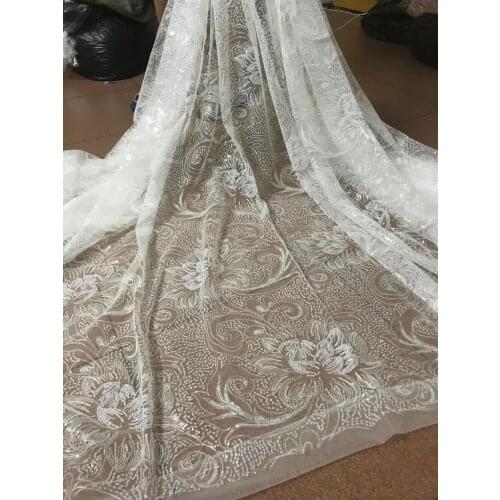 J-51118 Fast Delivery Embroidered sequins African lace fabric with super quality for sewing
