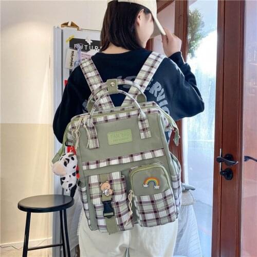Cute School Bags Kawaii Backpack Badge Student Girl Shoulder Bag College Women Backpacks Canvas Book bag Female Travel Bag 2021