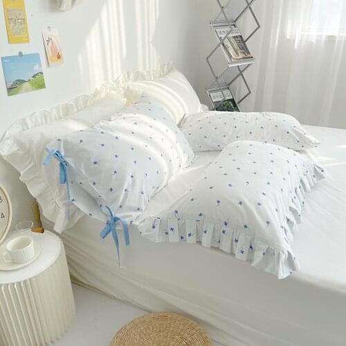 74x48cm 100% cotton blue floral printed white sleep pillowcase ruffles flounced single pillow cover bedroom pillow case