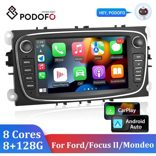 Podofo 2 din Android 8.1 Car Radio Multimedia Player GPS Autoradio 2din For FORD/Focus II/Mondeo MK4/S-Max/Galaxy/C-Max/Kuga