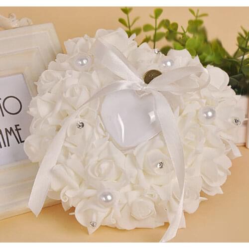 Wedding Ring Pillow Wedding Ceremony Ivory Satin Crystal Ring Bearer Pillow Cushion Ring Pillow