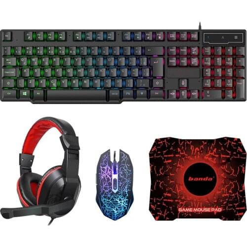 Full English Packaging Luminous Keyboard, Mouse, Headset, Mouse Pad Four-Piece Set Suitable For Games And Office