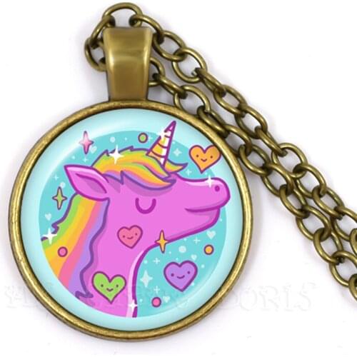 Cartoon Horse Unicorn Necklace Flower Charms Women Men Unisex Trendy Sweaterchain Jewelry Lovers Christmas Party Gift