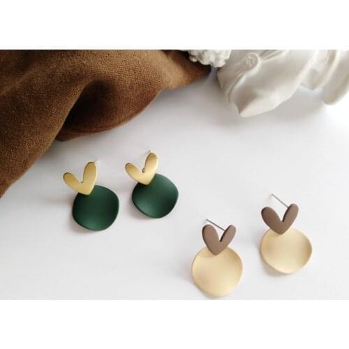 S925 needle Drop Earrings Sweet Jewelry Design Green White Brown Coating Heart Earrings Female Jewelry Girl Student Party Gift
