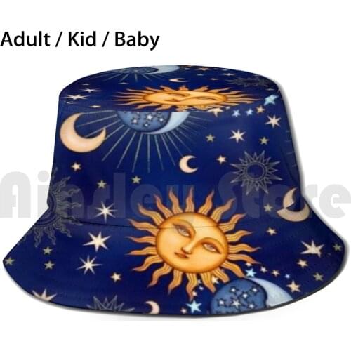 Sun And Moon Sun Hat Foldable UV Protection Lunar Space Sun Moon Stars Solar Solarsystem 2020 Pattern