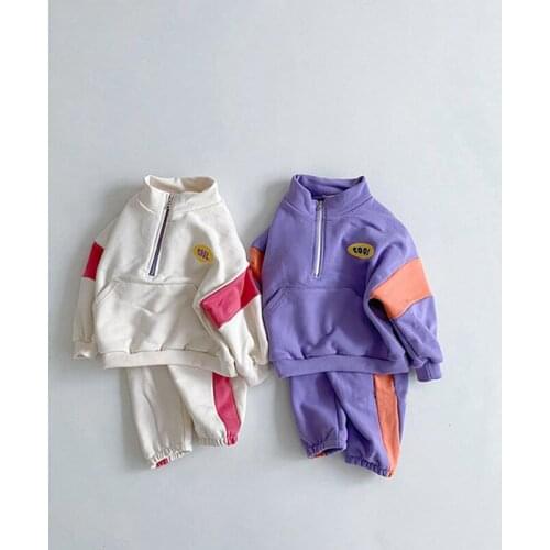2021 Hot Kid Tracksuit Boy Girl Clothing Set Casual Long Sleeve Letter Zipper Oufit Infant Clothes Baby Patchwork 2PC Pant Suits