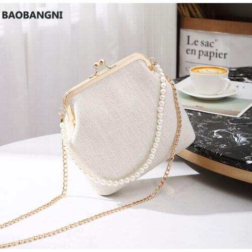 Small Shell Shape Bag for Women Pearls Handle Ladies Purses and Handbag Kiss Lock Chain Strap Crossbody Mini Messenger Bag