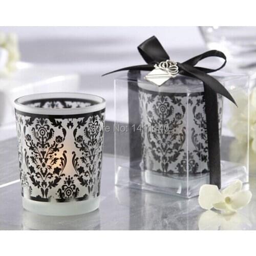 10 pieces color black "Damask Traditions" Frosted Glass Tea Light Holder with Kate Aspen Signature Charm in event party supplies