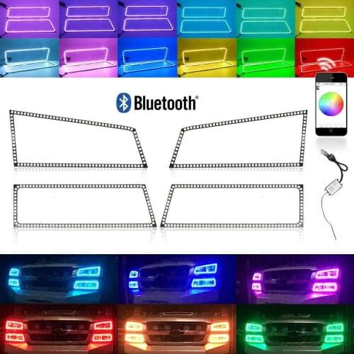 Led Angel Eyes For 03-06 Chevy Silverado Multi-Color Changing Shift LED RGB Headlight Halo Ring Set,Bluetooth App Control