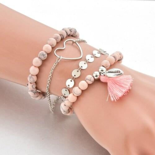 TOUCHEART 2019 4 pcs/set Silver Turtle&Shell Bracelets&Bangles For Women Tassel Bracelet Charm Jewelry Making Bracelet SBR190158