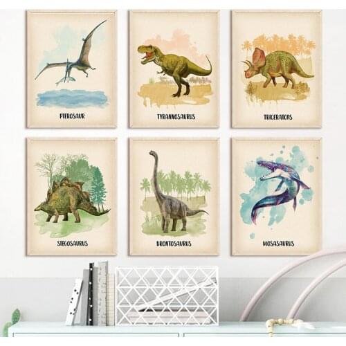 Vintage Jurassic Dinosaur Animal Wall Art Canvas Painting Nordic Posters And Prints Wall Pictures Boy Kids Bedroom Nursery Decor