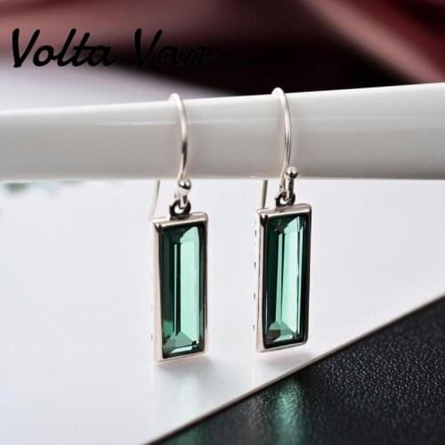 Volta Van Drop Earrings 925 Sterling Silver Green Crystal Pendientes Plata Elegant 2021 New Geometric Jewelry Trendy Earrings