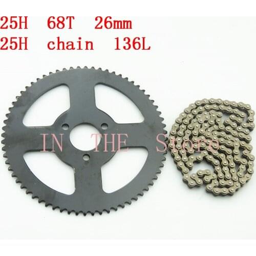 High quality25H Clutch Drum Gear 25H 68T 26mm Sprocket + 25H Chain 136Links For 2 Stroke Minimoto Pocket Bike ATV Quad