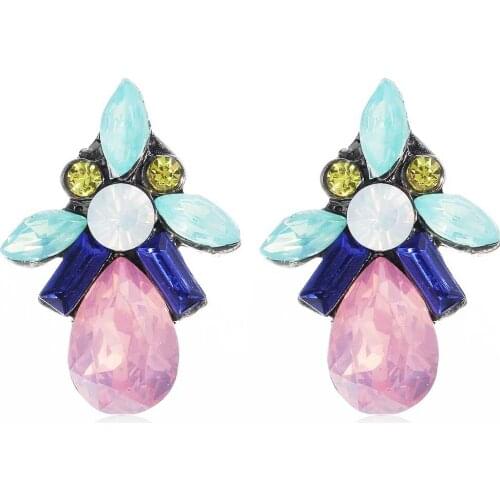 YaYi Pink Green Blue White Glass Yellow Rhinestone Dangle Earring Womens Fashion Gun Black Gem Earrings For Women E1108