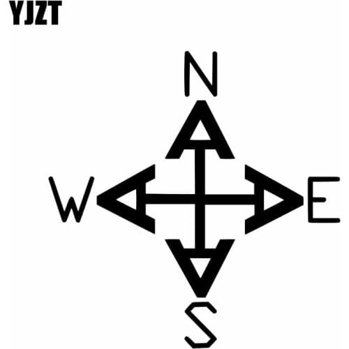 YJZT 12.8CM*13CM Compass Vinyl Decal Bumper Car Sticker Mountain Bike Hiking Camping Hike Black Silver C10-01163