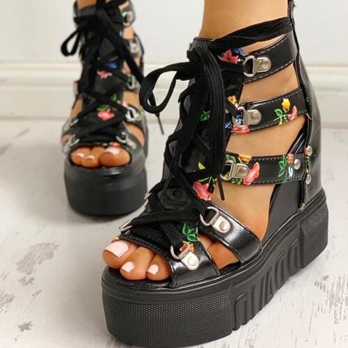 Lapolaka 2021 Summer New Floral High Platform Street Fashion Casual White And Black Woman Shoes Wedges Sandals Big Size 35-42
