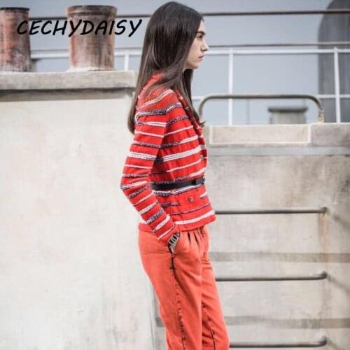 Cardigan women autumn Runway winter striped elegant fashion chic high quality knitted sweater coat outwear ropa mujer pull zuful