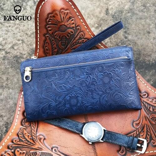 Womens Vintage Genuine Leather Clutch Bags Emboosed Pattern Cowhide Messenger Bags Small Handbag Envelope Ladies Hand Bags