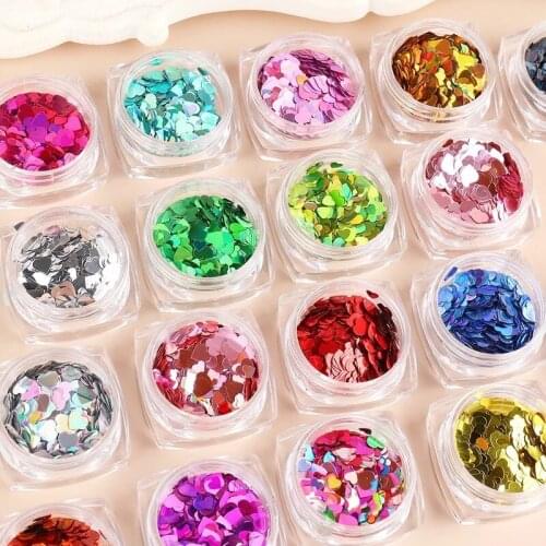 1 Box Heart Shape Nail Glitter Flakes Red Pink Blue 3D Nail Art Decorations Decor Holo Sequin Spangle for Manicure Accessories