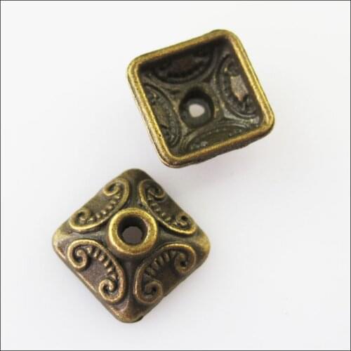 35Pcs Antiqued Bronze Color Square Heart End Bead Caps Connectors 10mm