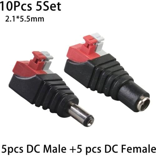5pcs DC Male +5 pcs DC Female connector 2.1*5.5mm DC Power Jack Adapter Plug Connector for 3528/5050/5730 single color led strip