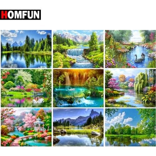 HOMFUN DIY Diamond Painting "Tree landscape mountain" Full Drill Square Round Diamond Embroidery 5D Cross Stitch Decoration Home