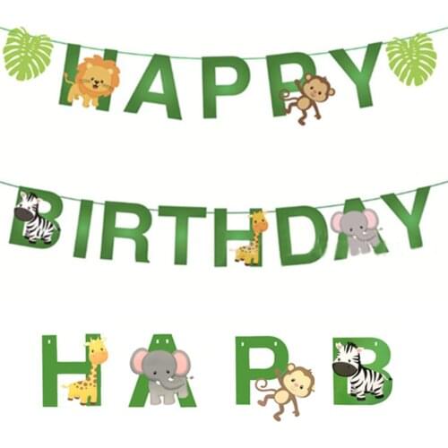 Cartoon Monkey Happy Birthday Banner Garland Forest Safari Zoo Bunting for Baby Shower Decor Kids Birthday Party Decoration
