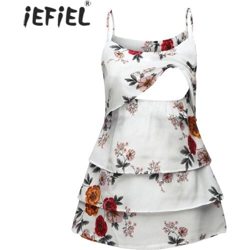 Maternity Clothes Plus Size Tees Pregnant Strappy Tiered Vest Sleeveles Nursing Tank Tops Pregnancy Breastfeeding Blouse T-Shirt