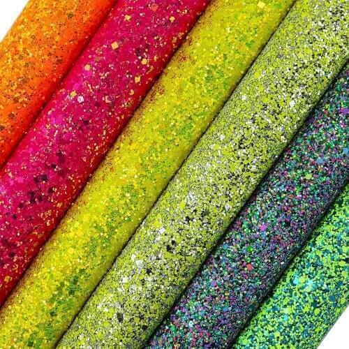 30X134cm Roll Shiny Orange Yellow Chunky Glitter Fabric Leather With Same Color Backing For Bows Home Decorations DIY AY292