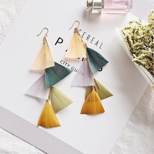 Bohemian New Woman Drop Earring Super Long Feather Dangle Earring Personality Fresh Colorful Accessories Fashion Jewelry