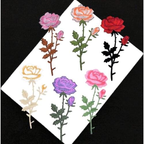 Rose Bouquet Patch Sticker Iron on Clothes Heat Transfer Applique Embroidered Applications Cloth Fabric Sequin Patches clothing