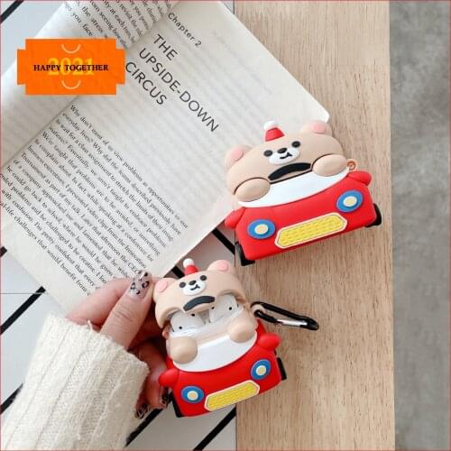 Cute Car bear Cartoon Earphone case For Apple AirPods 1 2 soft Silicone Protective cover for airpods pro case Charging box cover