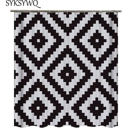 Striped Black And White Shower Curtain 3D Black White Bathroom Curtain Striped Flower Rideau Douche Tissu Wave Shape Bath Shower